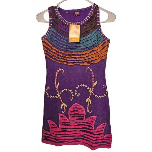 K.P.C. Women's Colorful Handmade in Nepal Bohemian Embroidered Dress Small - Picture 1 of 10